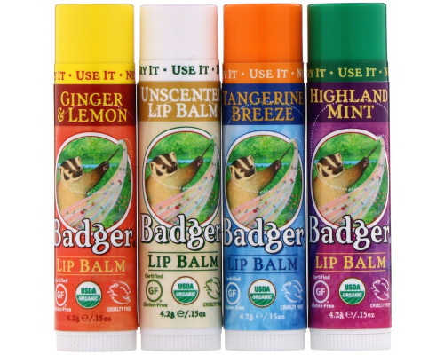 Badger Company Classic Lip Balm Sticks 4 Sticks .15 oz (4.2 g) Each Badger Company Classic Lip Balm Sticks 4 Sticks .15 oz (4.2 g) Each