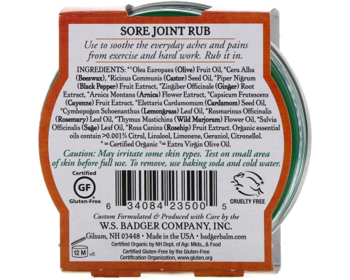 Badger Company Sore Joint Rub смесь арники 56 г Badger Company Sore Joint Rub смесь арники 56 г