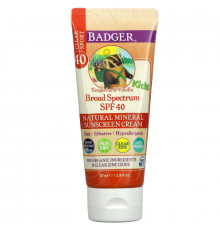 Badger Company, Clear Sport, для детей, натуральный минеральный солнцезащитный крем, фактор защиты от солнца 40, мандарин и ваниль, 2,9 жидкой унции (87 мл)