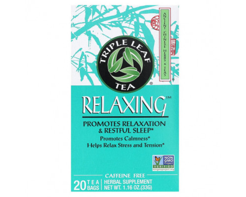 Травяные сборы и чаи Triple Leaf Tea, Relaxing, без кофеина, 20 чайных пакетиков, 33 г (1,16 унции) Травяные сборы и чаи Triple Leaf Tea, Relaxing, без кофеина, 20 чайных пакетиков, 33 г (1,16 унции)