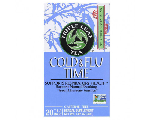 Травяные сборы и чаи Triple Leaf Tea, травяной чай от простуды и гриппа, без кофеина, 20 чайных пакетиков, 30 г (1,06 унции) Травяные сборы и чаи Triple Leaf Tea, травяной чай от простуды и гриппа, без кофеина, 20 чайных пакетиков, 30 г (1,06 унции)