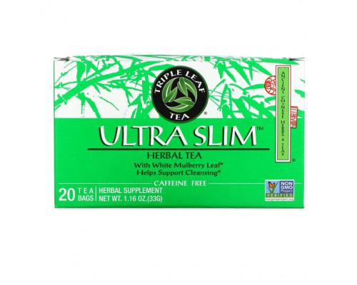 Травяные сборы и чаи Triple Leaf Tea, Ultra Slim, травяной чай с листьями белой шелковицы, без кофеина, 20 чайных пакетиков по 33 г (1,16 унции) Травяные сборы и чаи Triple Leaf Tea, Ultra Slim, травяной чай с листьями белой шелковицы, без кофеина, 20 чайных пакетиков по 33 г (1,16 унции)