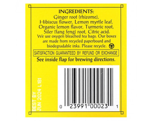 Травяные сборы и чаи Triple Leaf Tea, чай с лимоном и имбирем, 20 чайных пакетиков, 40 г (1,41 унции) Травяные сборы и чаи Triple Leaf Tea, чай с лимоном и имбирем, 20 чайных пакетиков, 40 г (1,41 унции)