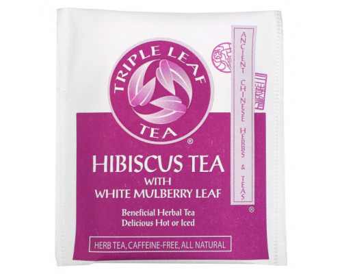 Для сердца и сосудов Triple Leaf Tea, гибискус с листьями белой шелковицы, без кофеина, 20 чайных пакетиков, 38 г (1,34 унции)