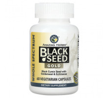 Растительные экстракты и настойки Amazing Herbs, Black Seed, золото, 60 вегетарианских капсул