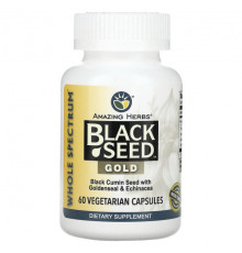 Растительные экстракты и настойки Amazing Herbs, Black Seed, золото, 60 вегетарианских капсул