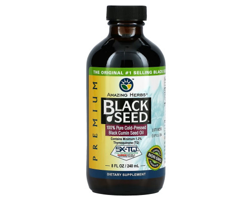 Amazing Herbs Black Seed высококачественное 100% чистое масло семян черного тмина холодного отжима 8 жидких унций (236 мл) Amazing Herbs Black Seed высококачественное 100% чистое масло семян черного тмина холодного отжима 8 жидких унций (236 мл)