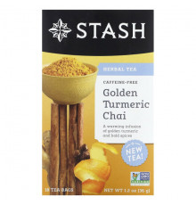 Травяные сборы и чаи Stash Tea, Herbal Tea, золотой чай с куркумой, без кофеина, 18 чайных пакетиков, 36 г (1,2 унции)
