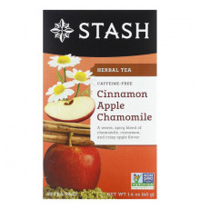 Травяные сборы и чаи Stash Tea, Herbal Tea, корица, яблоко и ромашка, без кофеина, 20 чайных пакетиков, 40 г (1,4 унции)