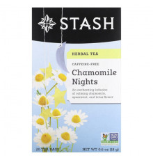Травяные сборы и чаи Stash Tea, Herbal Tea, Chamomile Nights, без кофеина, 20 чайных пакетиков, 18 г (0,6 унции)