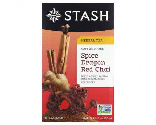 Травяные сборы и чаи Stash Tea, Herbal Tea, Spice Dragon Red Chai, без кофеина, 18 чайных пакетиков, 36 г (1,2 унции) Травяные сборы и чаи Stash Tea, Herbal Tea, Spice Dragon Red Chai, без кофеина, 18 чайных пакетиков, 36 г (1,2 унции)