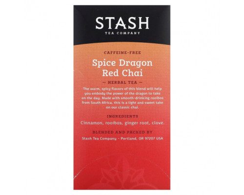 Травяные сборы и чаи Stash Tea, Herbal Tea, Spice Dragon Red Chai, без кофеина, 18 чайных пакетиков, 36 г (1,2 унции) Травяные сборы и чаи Stash Tea, Herbal Tea, Spice Dragon Red Chai, без кофеина, 18 чайных пакетиков, 36 г (1,2 унции)