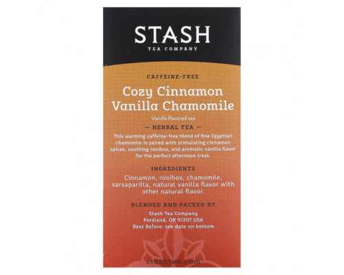 Травяные сборы и чаи Stash Tea, Herbal Tea, корица, ваниль и ромашка, без кофеина, 18 чайных пакетиков, 25 г (0,8 унции) Травяные сборы и чаи Stash Tea, Herbal Tea, корица, ваниль и ромашка, без кофеина, 18 чайных пакетиков, 25 г (0,8 унции)
