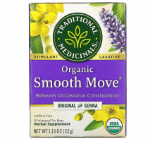 Traditional Medicinals, Organic Smooth Move, слабительное на основе сенны, без кофеина, 16 чайных пакетиков в индивидуальной упаковке, 1.13 унции (32 г)