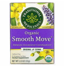 Traditional Medicinals, Organic Smooth Move, слабительное на основе сенны, без кофеина, 16 чайных пакетиков в индивидуальной упаковке, 1.13 унции (32 г)