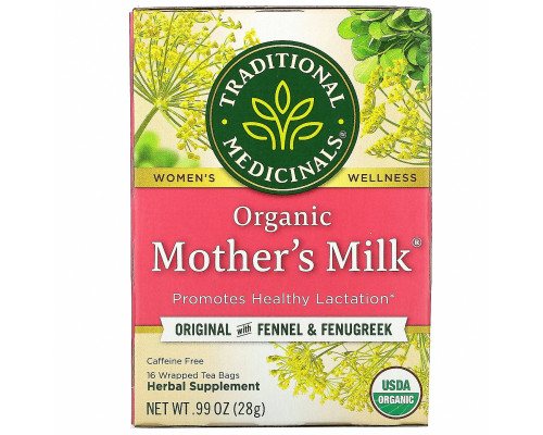 Traditional Medicinals, Органический чай "Материнское молоко", без кофеина, 16 индивидуально упакованных чайных пакетиков, 0,99 унции (28 г) Traditional Medicinals, Органический чай "Материнское молоко", без кофеина, 16 индивидуально упакованных чайных пакетиков, 0,99 унции (28 г)