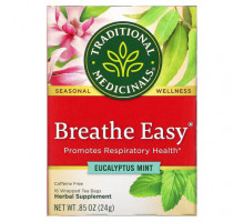 Травяные сборы и чаи Traditional Medicinals, Breathe Easy, эвкалипт и мята, без кофеина, 16 чайных пакетиков в упаковке, 24 г (0,85 унции)