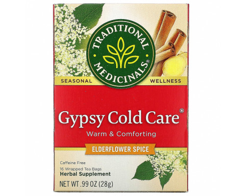 Traditional Medicinals, Seasonal Teas, Gypsy Cold Care, Naturally Caffeine Free, 16 Wrapped Tea Bags, .99 oz (28 g) Traditional Medicinals, Seasonal Teas, Gypsy Cold Care, Naturally Caffeine Free, 16 Wrapped Tea Bags, .99 oz (28 g)