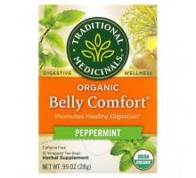 Травяные сборы и чаи Traditional Medicinals, Organic Belly Comfort, перечная мята, без кофеина, 16 чайных пакетиков, 28 г (0,99 унции)