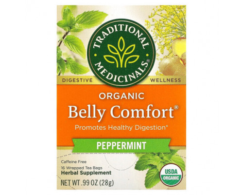 Травяные сборы и чаи Traditional Medicinals, Organic Belly Comfort, перечная мята, без кофеина, 16 чайных пакетиков, 28 г (0,99 унции) Травяные сборы и чаи Traditional Medicinals, Organic Belly Comfort, перечная мята, без кофеина, 16 чайных пакетиков, 28 г (0,99 унции)