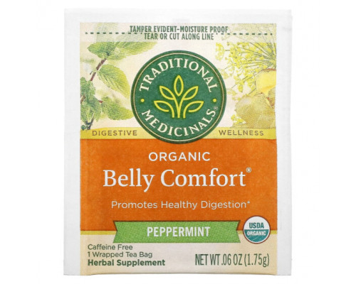 Травяные сборы и чаи Traditional Medicinals, Organic Belly Comfort, перечная мята, без кофеина, 16 чайных пакетиков, 28 г (0,99 унции) Травяные сборы и чаи Traditional Medicinals, Organic Belly Comfort, перечная мята, без кофеина, 16 чайных пакетиков, 28 г (0,99 унции)