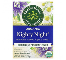Травяные сборы и чаи Traditional Medicinals, Organic Nighty Night, оригинальный с пассифлорой, без кофеина, 16 чайных пакетиков в упаковке, 24 г (0,85 унции)