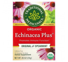 Травяные сборы и чаи Traditional Medicinals, Organic Echinacea Plus, оригинальный вкус с мятой, без кофеина, 16 чайных пакетиков в упаковке, 24 г (0,85 унции)