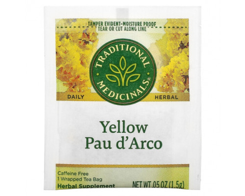 Травяные сборы и чаи Yellow Pau d' Arco, Caffeine Free, 16 Wrapped Tea Bags, 0.85 oz (24 g) Травяные сборы и чаи Yellow Pau d' Arco, Caffeine Free, 16 Wrapped Tea Bags, 0.85 oz (24 g)