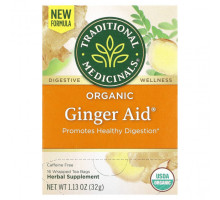 Травяные сборы и чаи Traditional Medicinals, Ginger Aid, органический, (имбирь), без кофеина, 16 чайных пакетиков, 32 г (1,13 унции)