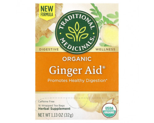 Травяные сборы и чаи Traditional Medicinals, Ginger Aid, органический, (имбирь), без кофеина, 16 чайных пакетиков, 32 г (1,13 унции) Травяные сборы и чаи Traditional Medicinals, Ginger Aid, органический, (имбирь), без кофеина, 16 чайных пакетиков, 32 г (1,13 унции)