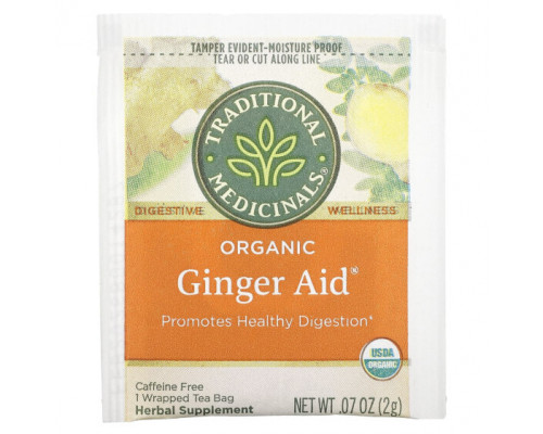 Травяные сборы и чаи Traditional Medicinals, Ginger Aid, органический, (имбирь), без кофеина, 16 чайных пакетиков, 32 г (1,13 унции) Травяные сборы и чаи Traditional Medicinals, Ginger Aid, органический, (имбирь), без кофеина, 16 чайных пакетиков, 32 г (1,13 унции)