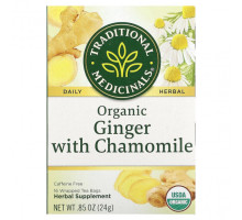 Травяные сборы и чаи Herbal Teas, Organic Ginger with Chamomile, Caffeine Free, 16 Wrapped Tea Bags, 0.85 oz (24 g)