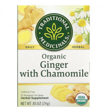Травяные сборы и чаи Herbal Teas, Organic Ginger with Chamomile, Caffeine Free, 16 Wrapped Tea Bags, 0.85 oz (24 g)