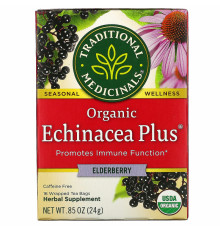 Traditional Medicinals, Organic Echinacea Plus,  Elderberry, Caffeine Free, 16 Wrapped Tea Bags, .85 oz (24 g)