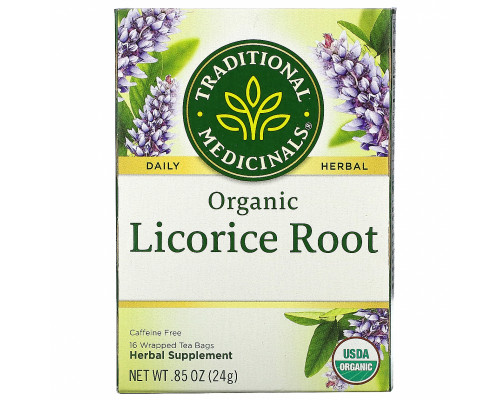 Traditional Medicinals, Herbal Teas, органический корень солодки, без кофеина, 16 упакованных пакетиков, .85 унц. (24 г) Traditional Medicinals, Herbal Teas, органический корень солодки, без кофеина, 16 упакованных пакетиков, .85 унц. (24 г)