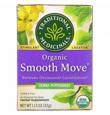 Traditional Medicinals, Органический мятный чай Smooth Move Peppermint, без кофеина, 16 пакетиков, 1.13 унц. (32 г)