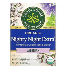 Травяные сборы и чаи Organic Nighty Night Extra, Lemon Balm & Valerian, Caffeine Free, 16 Wrapped Tea Bags, 0.85 oz (24 g)