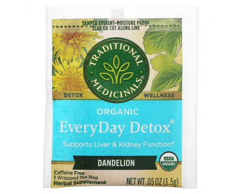 Травяные сборы и чаи Traditional Medicinals, Organic EveryDay Detox, одуванчик, без кофеина, 16 чайных пакетиков в упаковке, 24 г (0,85 унции) Травяные сборы и чаи Traditional Medicinals, Organic EveryDay Detox, одуванчик, без кофеина, 16 чайных пакетиков в упаковке, 24 г (0,85 унции)
