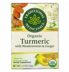Traditional Medicinals, Органические куркума, таволга и имбирь, 16 изолированных чайных пакетиков, 1.13 унций (32 г)