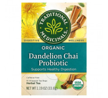 Травяные сборы и чаи Traditional Medicinals, Organic Dandelion Chai Probiotic, пробиотический чайс одуванчиком, 16 чайных пакетиков, 33,6 г (1,19 унции)