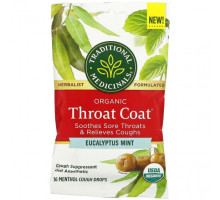 От гриппа и простуды Traditional Medicinals, Organic Throat Coat Drops, эвкалиптовая мята, 16 леденцов от кашля с ментолом