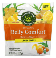 Для пищеварительной системы Traditional Medicinals, Organic Belly Comfort, лимон и имбирь, 30 леденцов в индивидуальной упаковке