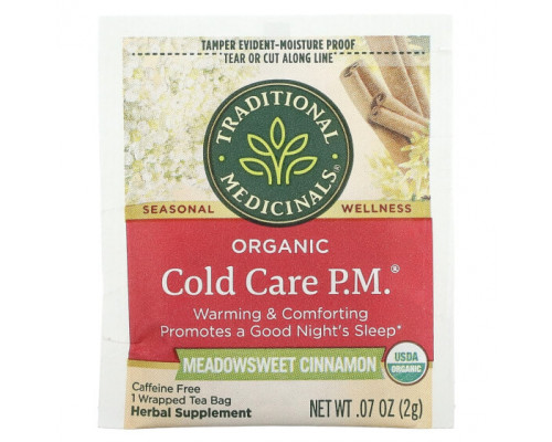 Травяные сборы и чаи Traditional Medicinals, Organic Cold Care PM, таволга, корица, без кофеина, 16 чайных пакетиков в упаковке, 32 г (1,13 унции) каждый Травяные сборы и чаи Traditional Medicinals, Organic Cold Care PM, таволга, корица, без кофеина, 16 чайных пакетиков в упаковке, 32 г (1,13 унции) каждый