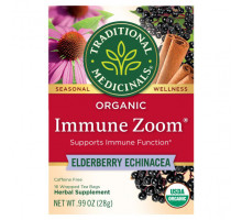 Травяные сборы и чаи Traditional Medicinals, Organic Immune Zoom, Elderberry Echinacea, Caffeine Free, 16 Wrapped Tea Bags, 0.06 oz (1.75 g) Each