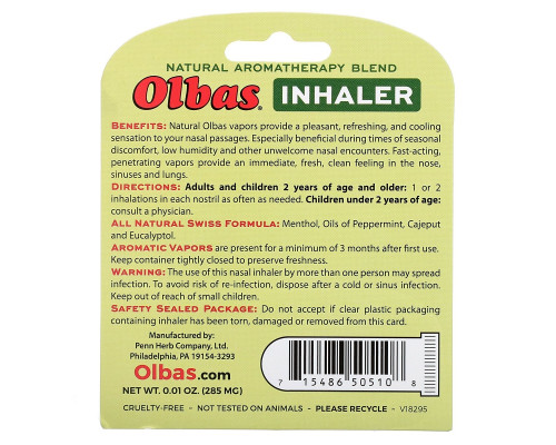 Olbas Therapeutic Ингалятор, для облегчения дыхания, 0.01 унции (285 мг) Olbas Therapeutic Ингалятор, для облегчения дыхания, 0.01 унции (285 мг)