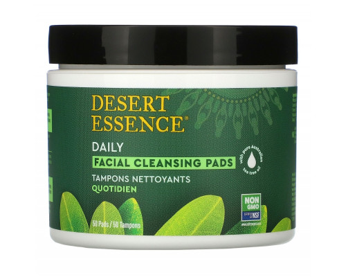 Desert Essence Чистящие ватные диски для лица Natural Tea Tree Oil, бережно очищают и питают кожу, Оригинальный продукт 50 дисков