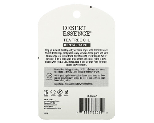 Desert Essence Зубная лента с маслом чайного дерева вощеная 30 ярдов (274 м) Desert Essence Зубная лента с маслом чайного дерева вощеная 30 ярдов (274 м)