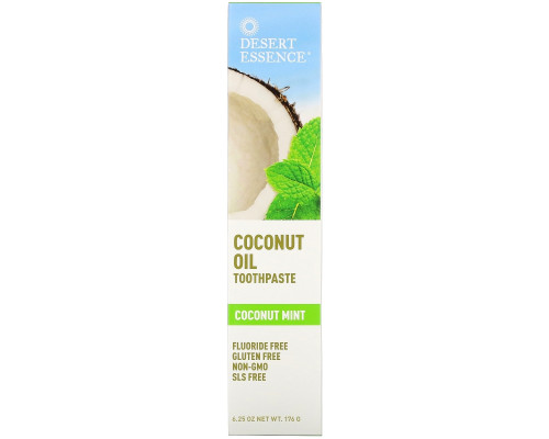 Desert Essence, Зубная паста с кокосовым маслом, Кокос и мята, 6,25 унции (176 г) Desert Essence, Зубная паста с кокосовым маслом, Кокос и мята, 6,25 унции (176 г)