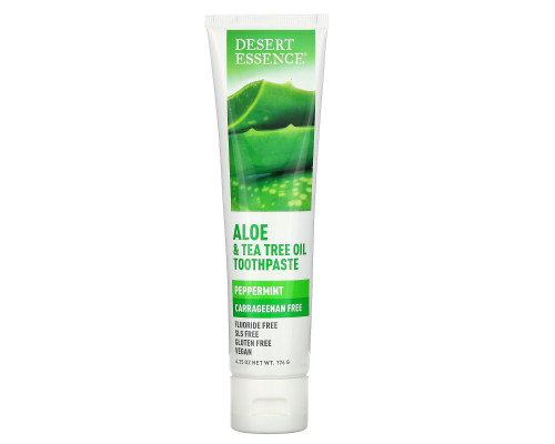Desert Essence, Aloe & Tea Tree Oil Toothpaste, Peppermint, 6.25 oz (176 g) Desert Essence, Aloe & Tea Tree Oil Toothpaste, Peppermint, 6.25 oz (176 g)