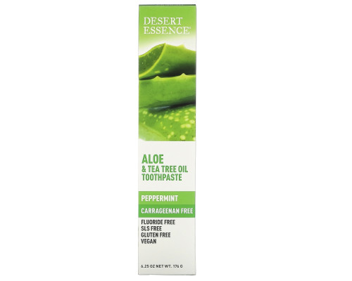 Desert Essence, Aloe & Tea Tree Oil Toothpaste, Peppermint, 6.25 oz (176 g) Desert Essence, Aloe & Tea Tree Oil Toothpaste, Peppermint, 6.25 oz (176 g)